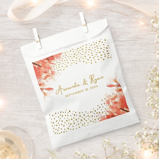 オレンジオレアンダー花金ゴールド結婚グリッター フェイバーバッグ (クリップ留めされた状態)