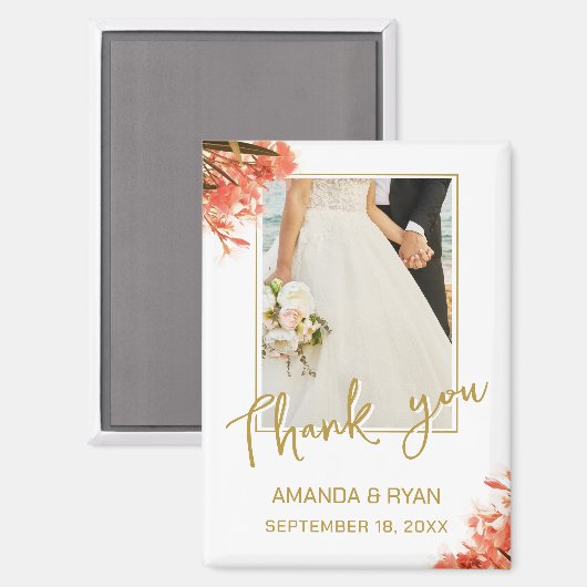 オレンジオレアンダー花photo Thank 結婚's マグネット (正面/裏面)