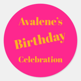 オレンジオンブライトピンクバースデーパーティー ラウンドシール