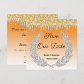 オレンジオンブル、ダイヤモンドローレル、ゴールドドリッピング 招待状 (正面/裏面)