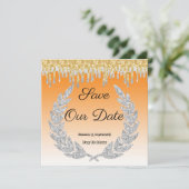 オレンジオンブル、ダイヤモンドローレル、ゴールドドリッピング 招待状 (スタンド正面)