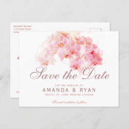 オレンジオーキッドウォーターカラーフラワー結婚ズ 案内ポストカード