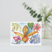 オレンジオーキッドスケッチ ポストカード (スタンド正面)