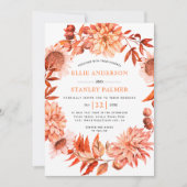 オレンジオータムフラワーリース秋の結婚式 招待状 (正面)