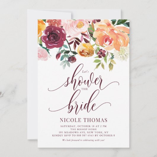 オレンジオータムフローラガーランド秋ブライダルシャワー 招待状 (正面)