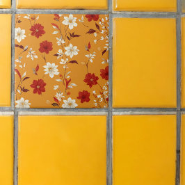 オレンジオータムボホヴィンテージフローラルパターン タイル