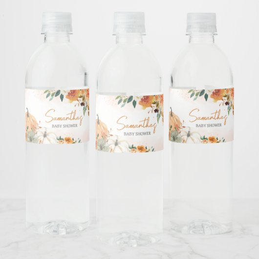 オレンジオータム秋フローラカボチャ赤ちゃんシャワー ペットボトルラベル (ボトル)
