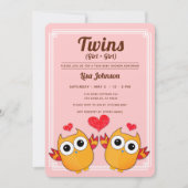 オレンジオールズツインガールズレッドストライプベイビーシャワー 招待状 (正面)