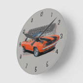 オレンジオールドカマロスプラッシュ ラウンド壁時計 (傾斜)