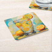 オレンジカクテルAIアートコースター スクエアペーパーコースター (アングル)
