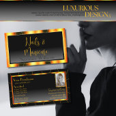 オレンジカジュアル色の枠と写真付き黒のグラデーション 名刺