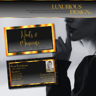 オレンジカジュアル色の枠と写真付き黒のグラデーション 名刺