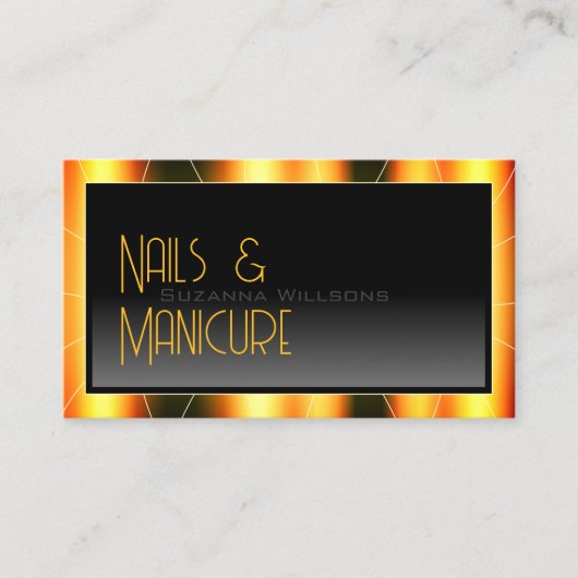 オレンジカジュアル色の枠の黒いグラデーション(ロゴ付きクール) 名刺 (正面)