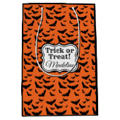 オレンジカスタマイズとブラックのハロウィーンこうもり ミディアムペーパーバッグ (正面)