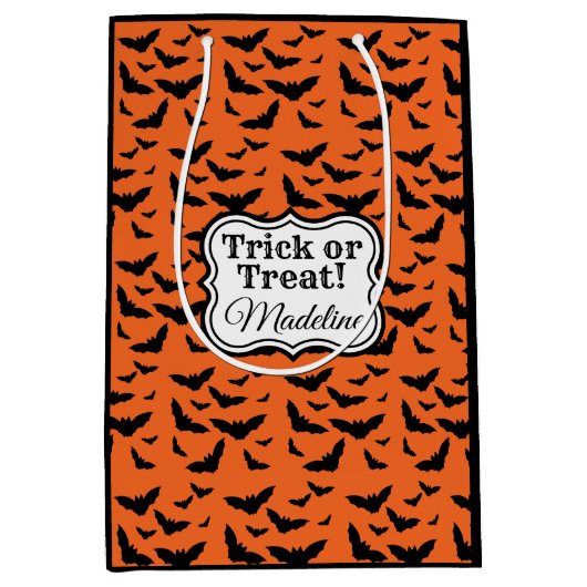 オレンジカスタマイズとブラックのハロウィーンこうもり ミディアムペーパーバッグ (正面)