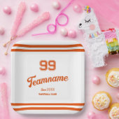 オレンジカスタム色の野球選手の番号とチーム名 ペーパープレート (パーティー)