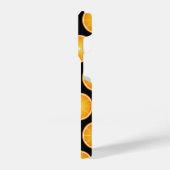 オレンジカッコいい色のフルーツスライス模様ブラックモノグラム iPhoneケース (左側面)