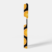 オレンジカッコいい色のフルーツスライス模様ブラックモノグラム iPhoneケース (右側面)