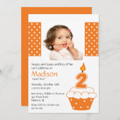 オレンジカップケーキフォト2ndバースデー招待状 招待状 (正面/裏面)