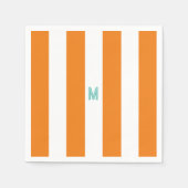 オレンジカバナストライプ&パーソナライズされたティール（緑がかった色）モノグラム スタンダードカクテルナプキン (正面)