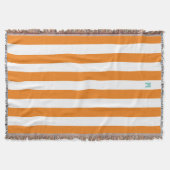 オレンジカバナストライプ&パーソナライズされたティール(緑がかった色)モノグラム スローブランケット (正面)