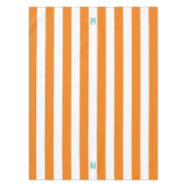 オレンジカバナストライプ&パーソナライズされたティール(緑がかった色)モノグラム テーブルクロス (正面)