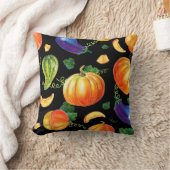 オレンジカボチストライプのャズッキーニ青ナス クッション (ブランケット)