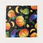 オレンジカボチストライプのャズッキーニ青ナス タペストリー (正面(横))