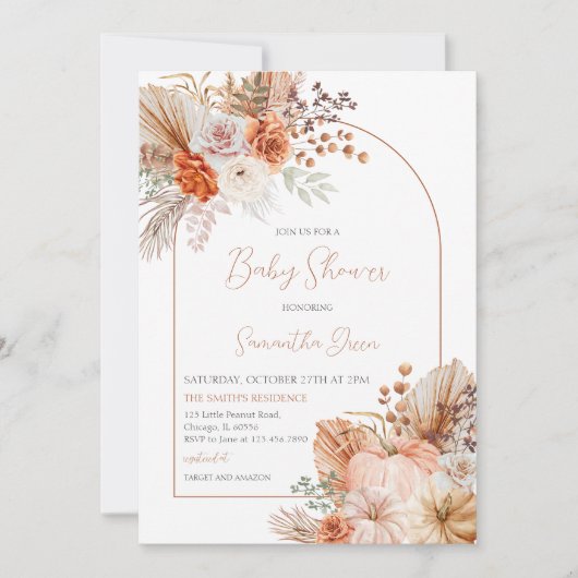 オレンジカボチャのトラック赤ちゃんシャワー 招待状 (正面)