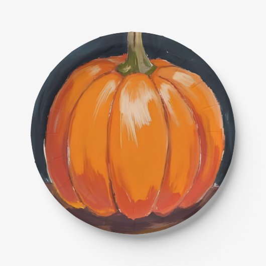 オレンジカボチャのハロウィンサンクスギビング ペーパープレート (正面)
