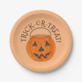 オレンジカボチャのバケツハロウィン ペーパープレート (正面)