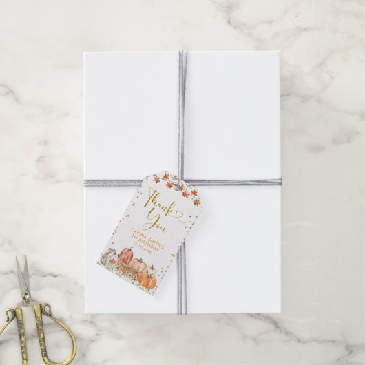 オレンジカボチャのパッチ秋誕生日サンキュー ギフトタグ (より糸付き)