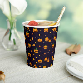 オレンジカボチャの不気味なハロウィンパーティー 紙コップ