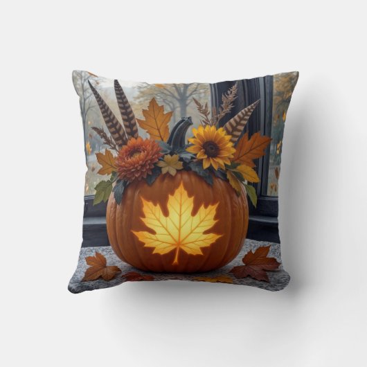 オレンジカボチャの秋の花束 クッション (裏面)