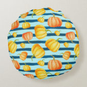 オレンジカボチャの長い丸。継ぎ目のない水のカラーパット ラウンドクッション (裏面)