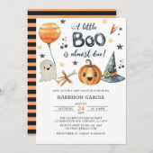 オレンジカボチャハロウィンア小さなブーベビーシャワー 招待状 (正面/裏面)