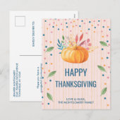 オレンジカボチャフェイク紙吹雪ハッピー感謝祭 シーズンポストカード (正面/裏面)