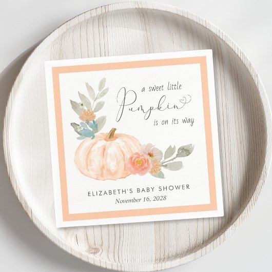 オレンジカボチャフローラ水彩ベビーシャワー スタンダードカクテルナプキン