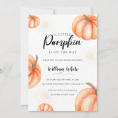 オレンジカボチャモダンハロウィーン秋ベビーシャワー 招待状 (正面)