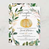 オレンジカボチャリースジェンダーニューラルベビーシャワー 招待状 (正面/裏面)