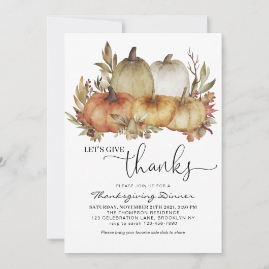 オレンジカボチャ与えの感謝祭を行うよ 招待状 (正面)