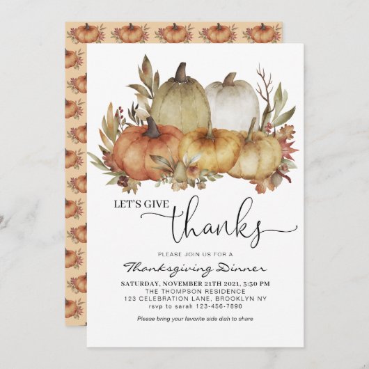 オレンジカボチャ与えの感謝祭を行うよ 招待状 (正面/裏面)