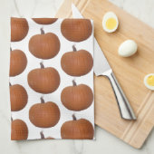オレンジカボチャ切り出しタイル張り白 キッチンタオル (四つ折り)