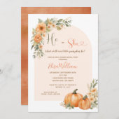 オレンジカボチャ彼または彼女の秋フローラジェンダー明かす 招待状 (正面/裏面)