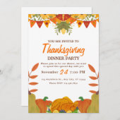 オレンジカボチャ感謝祭ディナーパーティー印刷可能 招待状 (正面/裏面)