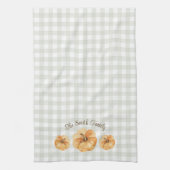 オレンジカボチャ感謝祭ファミリー名 キッチンタオル (縦)