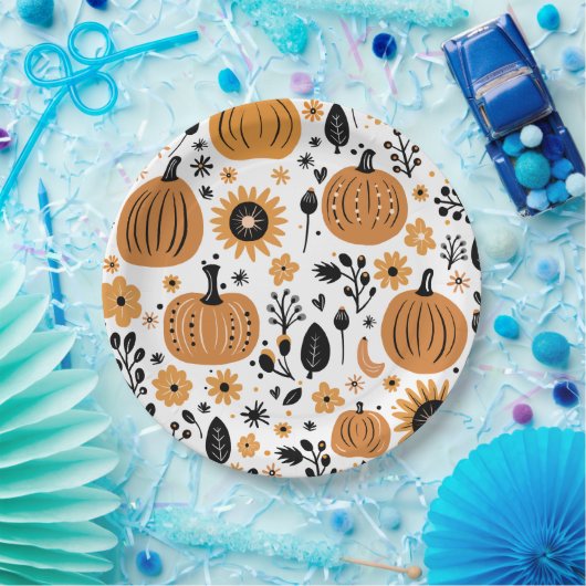 オレンジカボチャ模様サンクスギビングディナーパーティー ペーパープレート (パーティー)