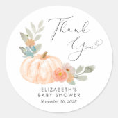 オレンジカボチャ水の色ベビーシャワーありがとう ラウンドシール (正面)