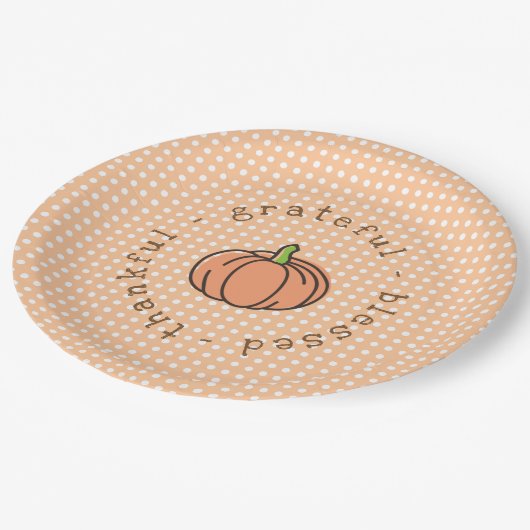 オレンジカボチャ水玉模様サンクスギビングディナー ペーパープレート