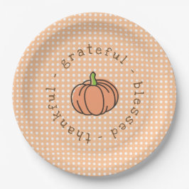 オレンジカボチャ水玉模様サンクスギビングディナー ペーパープレート